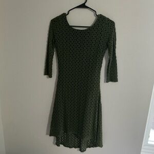 Cynthia Rowley Olive Green Crochet Long Sleeve Dress Boho Knit